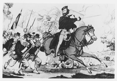 1866年7月3日、ロッカ・ダンゴレでのガリバルディ(リトグラフ) 作： French School