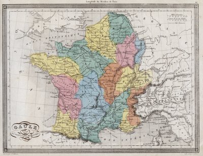ローマの地方に分割されたガリア - Vuillemin著「Universal Atlas of ancient and modern geography for residential schools」より抜粋 - 1845年頃 作： French School
