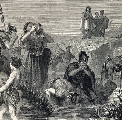 Gedeon (Gideon) chama por Deus para derrotar os madianitas escolhe seus soldados entre aqueles que bebem enquanto levam água à boca (Gideon ou Gedeon escolhe seus soldados mantendo apenas aqueles que levaram a água à boca e, ao fazê-lo, dra 作： French School