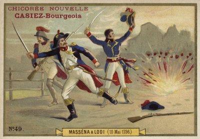 1796年5月10日、イタリアのロディの戦いでのマセナ将軍 作： French School