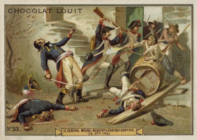 1793年10月26日、フランス革命、ヴァンデ蜂起、シャトーゴンティエで負傷したミシェルドボーピュイ将軍 作： French School