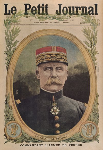ベルダン軍を指揮するペタン将軍、ルプチジャーナルの表紙イラスト、補足イラストレーター、1916年4月9日 作： French School