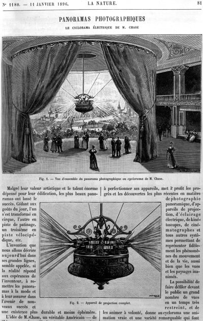 ラネイチャーから撮影したチェイスエレクトリックサイクロラマの概観、1896年 作： French School