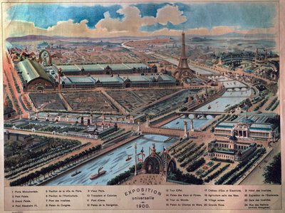 パリ万国博覧会の全景。1900年のエングレーヴィング。カルナヴァレ美術館。 作： French School