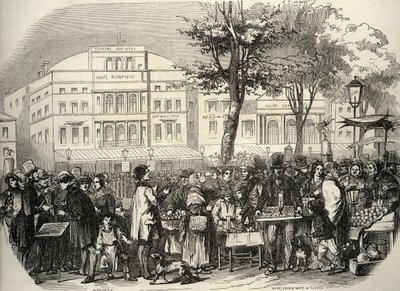 Vue générale du boulevard du Temple - Merchants ambulants - Edmond Texier 1852年の "Tableau-de-Paris "のエングレーヴィング。 作： French School