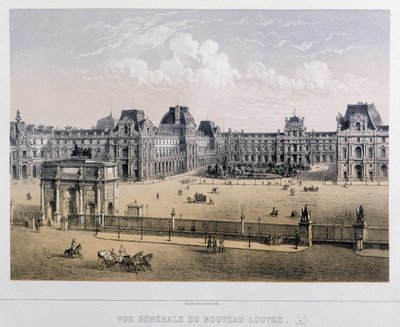 新生ルーヴル美術館の全景。Arc du Carrousel - 19世紀のエングレービング。 作： French School