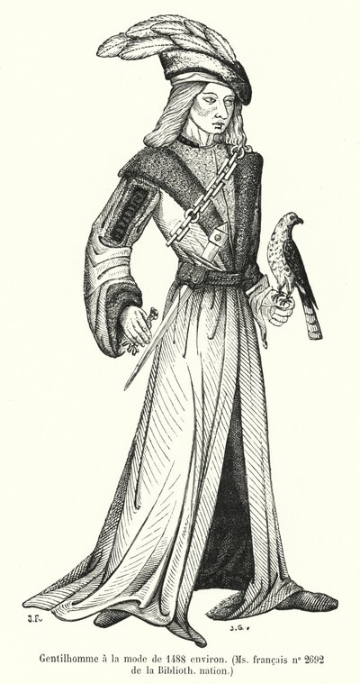 1488年頃のファッションに倣ったジェントルマン（エングレービング 作： French School