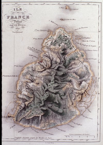 モーリシャスの地理地図（Anc.Ile de France） - 彫刻 作： French School