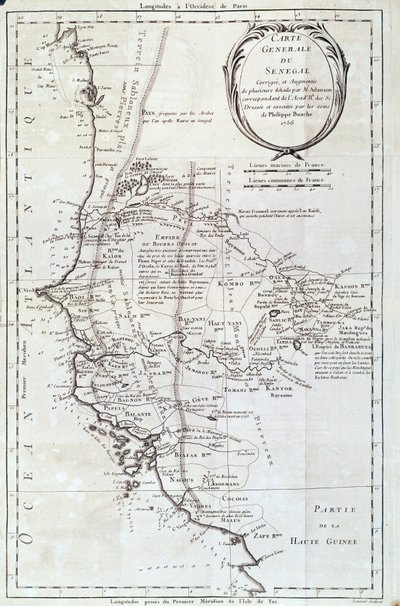 Philippe Buache（1700-1773）のアトラスからのセネガルの地理的地図 1756年 パリ、自然史博物館 作： French School
