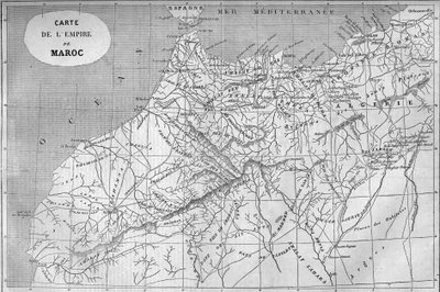 859年のモロッコ帝国の地理的地図。1859年10月1日付「Le Monde Illustré」129号に掲載された図版。 作： French School