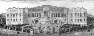 アンリ・ジャック・エスペランデュー（1829-1874）が1862年に建設したブローシュ・デュ・ローヌ県マルセイユ市のロンシャン宮（13）の幾何学的な外観。4月30日付「Le Monde Illustré」681号に掲載されたエングレーヴィング。 作： French School