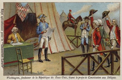 ジョージワシントンは代表団に合衆国憲法草案を読んだ 作： French School