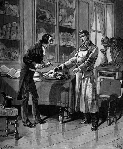 Georges Cuvier (1769-1832), フランスの博物学者と若い学生。Bitard Adolphe 1880の "Histoire populaire des sciences, inventions et discoveries from the first centuries to the present day "に掲載されています。 作： French School