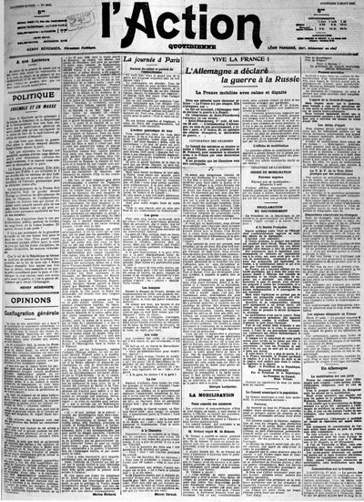ドイツがロシアに宣戦布告 - 1914年08月02日の日刊紙「L