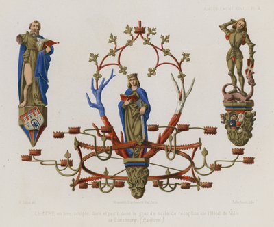 リューネブルグの市庁舎の広い応接室にある金色に塗られた木製のシャンデリア 作： French School