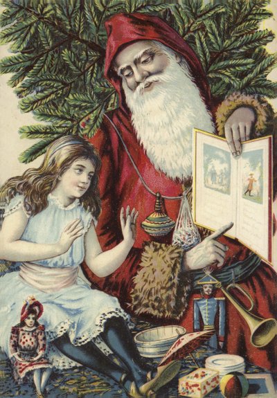父のクリスマスで図鑑を見せられている少女 作： French School