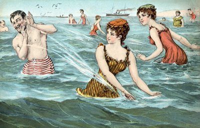 海で男をはねかける女の子 作： French School