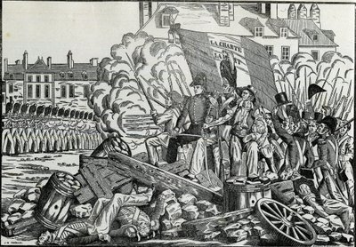 1830年7月、パリ市庁舎地区で行われた栄光と記憶に残る戦い - Revolution de 1830 - 1830年7月のパリでの戦い。 作： French School