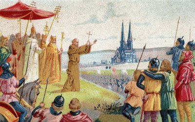 神はそれを望んでいる!十字軍を説く隠者ペテロ（1095年～1099年） 19世紀末のクロモリトグラフ。 作： French School