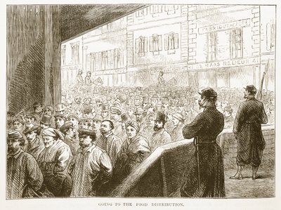 食料配給に行く、1870年から1871年のフランスとドイツ間の戦争のカッセルズ歴史のイラスト 作： French School