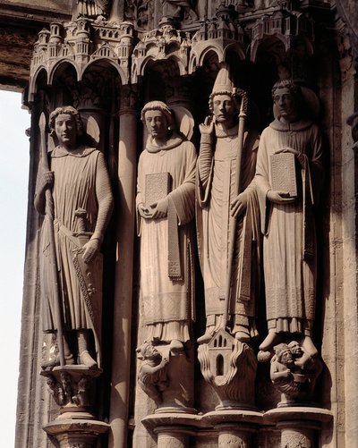 ゴシックアート。"殉教者の像、左の聖人テオドール、ローマの兵士" シャルトルのノートルダム大聖堂の南門のベイ 作： French School