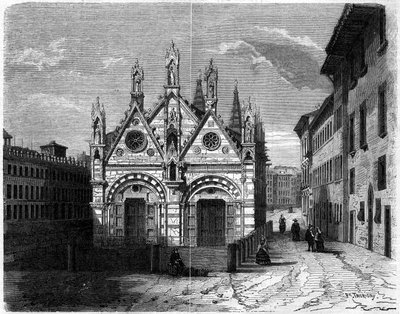 ゴシック建築：イタリア・ピサ（Pisa）のサンタ・マリア・デッラ・スピーナ教会（13世紀～14世紀）の外観図 作： French School