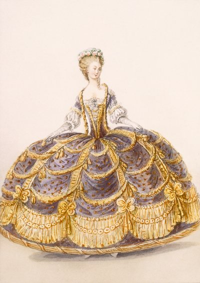 コートでのプレゼンテーションに適したガウン、Galeries des Modes et Costumes Francais、c.1778-87 99：clothingのプレート。伝統的なドレス;伝統的な衣装;ファッション;図; 作： French School