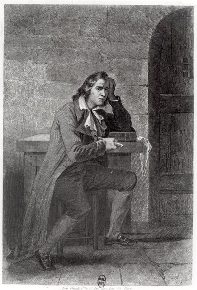 自身を刺すグラックス・バベウフ（1760-97）（彫刻）（モノクロ写真 作： French School