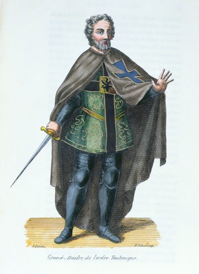 ドイツ騎士団のグランドマスター、ピエールヘリオ（1660-1716）による修道会の歴史と衣装のイラスト、1842年 作： French School