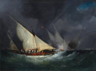 Piratas gregos atacando um navio turco, não datado (óleo sobre tecido) 作： French School