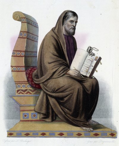 Gregoire de Tours (538-594) eveque de Tours and historian of church- in "Le Plutarque francais", by Mennechet, Paris 作： French School
