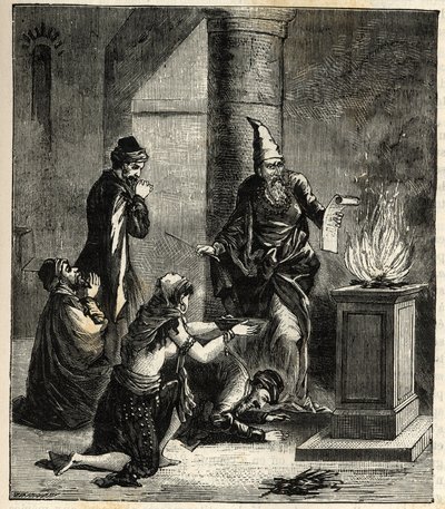 Guebres (or Zoroastrian) - Adorateurs du feu - - Alexis Clercの "Sciences à la potee de tous - physics et chimie populaires "に掲載されたエングレーヴィング。19世紀後半個人蔵。 作： French School