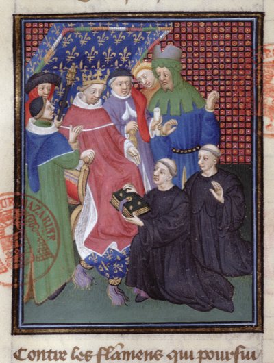 Guillaume de Nangis (d.1300 or 1303)が、1285年から1314年までフランス王だったPhilippe IV le Belに本を贈った（ベラム）（239257の詳細）。 作： French School