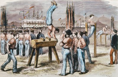 体操競技、1876（カラー彫刻） 作： French School
