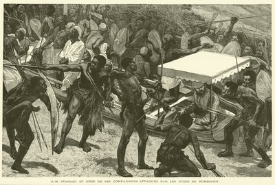 ブンビレーの黒人に襲われたH・M・スタンレーと11人の仲間たち（版画 作： French School