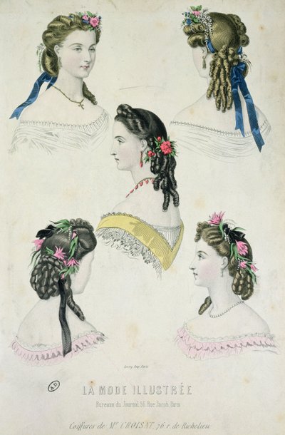 La ModeIllustrée、1865年のムッシュクロワサのヘアスタイル 作： French School