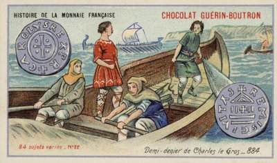 シャルル・ザ・ファットのハーフデニール、884年（クロモリト 作： French School