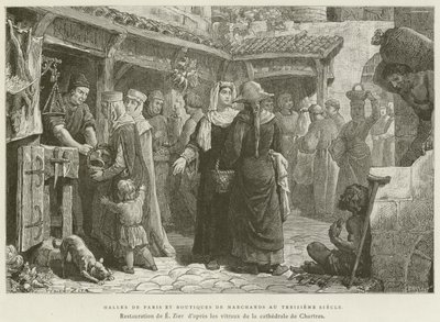 Halles De Paris Et Boutiques De Marchands Au Treizieme Siecle (e.g. engraving) 作： French School