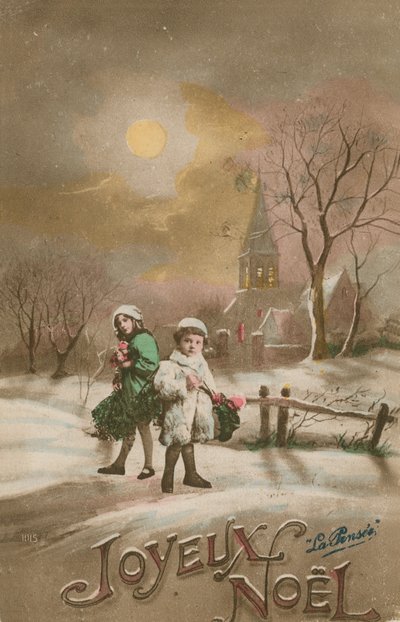 ハッピークリスマス。 1913年に送られたはがき。 作： French School