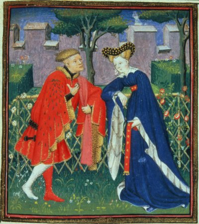 Harl 4431 f.376 女性と恋人の百のバラード、パリのコピー、c.1410-15 作： French School