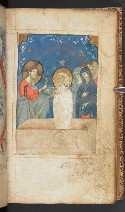 ハーレー 2928、f.15r、ラザロの復活、聖ヨハネ福音書の場面 (ベラム) 作： French School