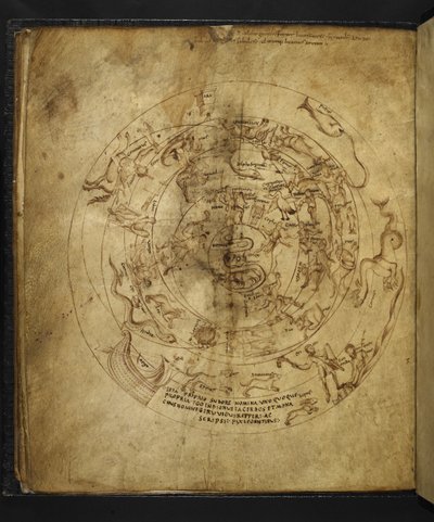 Harley 647 f.21v Marcus Tullius Cicero (vellum) による「Aratus」からの北半球と南半球の図。 作： French School