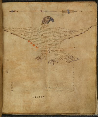 ハーレー 647、f.7 星座「わしのわし」のイラスト、「アラテア、星座図にハイギヌスのアストロノミカからの抜粋を含む」、マーカス・トゥリウス・シセロ作（紙にインクとカラー） 作： French School