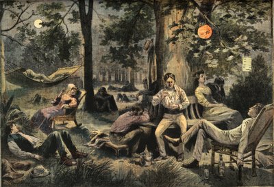 1908年7月26日の新聞「Le Petit Parisien」に掲載された「ニューヨークの暑さ：公園でキャンプをする住民たち」（エングレービング 作： French School