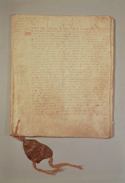 アンリ4世、神の恵み、フランス国王、ナバラ、「ナントの布告」の最初のページ、1598年（156756も参照）（紙にインク） 作： French School