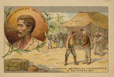 ヘンリー・スタンレー（1841-1904）が1871年11月3日にアフリカでデビッド・リビングストン（1813-1873）を見つけた 作： French School