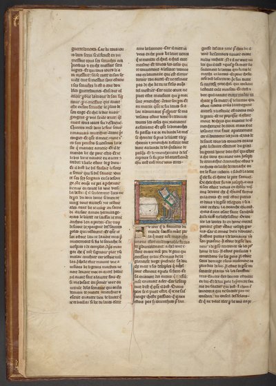 「Estoire del Saint Graal、La Queste del Saint Graal、Morte Artu」の机で書いている隠者、c.1315-25（羊皮紙のインク） 作： French School