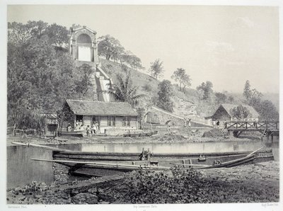 フランス植民地の歴史：マルティニーク（アンティル諸島）のフォート・ドゥ・フランスの水城またはグイドン運河の風景、19世紀後半 シャルトルのミュゼ・デ・ボザール 作： French School
