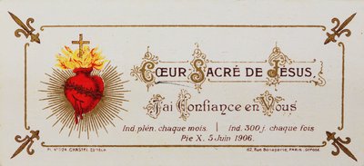 聖心に捧げられた聖なるカード、1906年（印刷されたカード） 作： French School