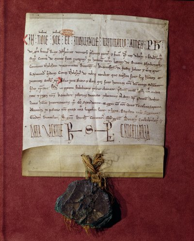 レイモンド6世（1197-1249）c.1216から没収された領土に対するSimon de Montfort（c.1160-1218）からのフィリップ2世（1165-1223）へのオマージュ 作： French School